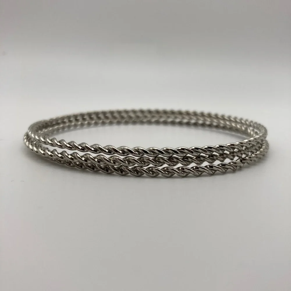 Silver Tone Twisted Rope Bangle Bracelet Set of 3 Costume Jewelry